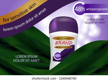 Long-lasting deodorant antiperspirant for sensitive skin soft as silk. Vector illustration.