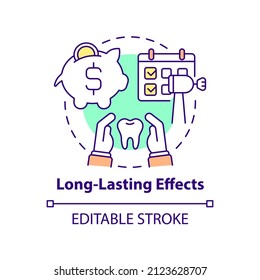 Long-lasting effects concept icon. Aesthetic dentistry advantage abstract idea thin line illustration. Dental costs. Isolated outline drawing. Editable stroke. Arial, Myriad Pro-Bold fonts used