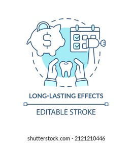 Icono de concepto turquesa de efectos duraderos. Ilustración de línea delgada de idea abstracta de tratamiento dental profesional. Dibujo de contorno aislado. Trazo editable. Fuentes Arial, Myriad Pro-Bold utilizadas