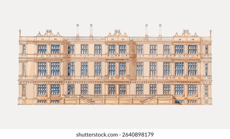 Longleat vintage building sticker, vector element. 