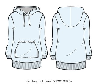 Sudaderas con capucha de palangre para mujer ilustración técnica de Plantilla de maqueta de Vector de boceto plano.
