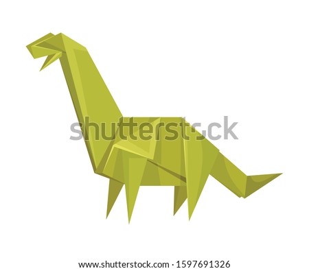 Long-necked Dinosaur Origami Figure Vector Illustration. Art of Paper Folding Concept