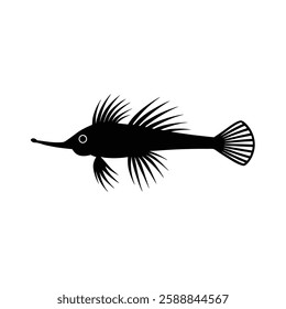 Longnose Hawkfish Silhouette Vector Art and Black Color Fish Design Illustration