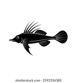Longnose Hawkfish Silhouette Vector Art and Black Color Fish Design Illustration