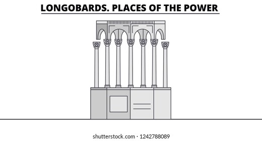 Longobards. Places Of The Power  line travel landmark, skyline, vector design. Longobards. Places Of The Power  linear illustration. 