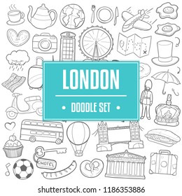 Longon England Travel Traditional Doodle Icons Sketch Hand Made Design Vector