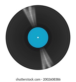 a long-playing vinyl record with a blue sticker in the center of the disc