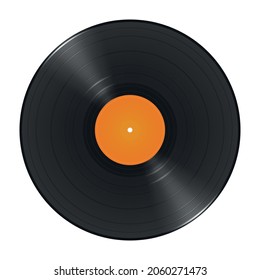 a long-playing vinyl record with a yellow sticker in the center of the disc. isolated on a white background