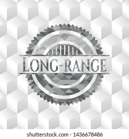 Long-range grey badge with geometric cube white background