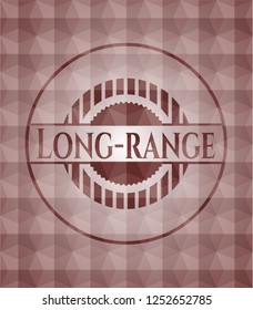 Long-range red seamless emblem or badge with geometric pattern background.