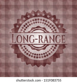 Long-range red seamless emblem with geometric pattern background.