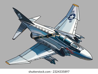Long-range supersonic jet interceptor and fighter-bomber F-4 Phantom Vector Illustration