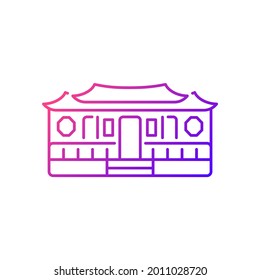 Longshan temple gradient linear vector icon. Taipei old village part. Ancient building. Taiwan national property. Thin line customizable illustration. Isolated vector contour symbol for light mode.