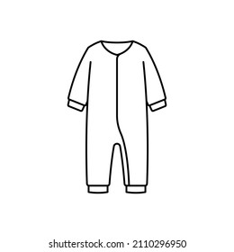 Longsleeve bodysuit with zipper closure. Full Sleeve footie romper. Baby outfit. Infant clothes icon in line style. Editable stroke.