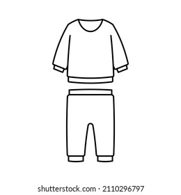 Longsleeve and pants for newborn. Set of sleeves top and boy pants, baby outfit. Infant clothes icon in line style. Editable stroke.