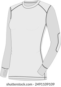 Longsleeve Women's Sport Shirt technical CAD fashion illustration front and back views design template.