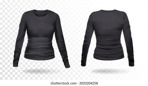 Long-sleeved black sports T-shirt. Vector illustration on a transparent background.