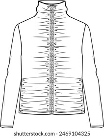 long-sleeved blouse with smocked front and turtleneck