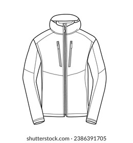 Long-sleeved men's fleece jacket. Design flat sketch vector Illustration.