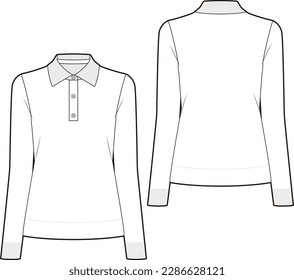 Long-sleeved polo shirt fashion vector sketch, Apparel template