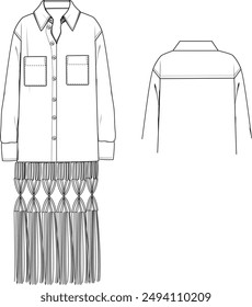 long-sleeved shirt with macrame embroidery on the skirt