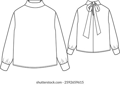 long-sleeved shirt with tied back collar