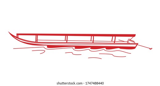 The long-tail boat isolated on white background. Vector illustration of traditional boat in Thailand.