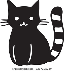 Long-tailed black cute cat, illustration