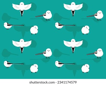 Long-Tailed Tit Shima Enaga Hokkaido Cartoon Seamless Wallpaper Background