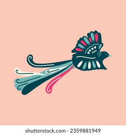 Long-tailed velvet weaver color element. Abstract exotic animal. Vector isolated concept. Trendy illustration.