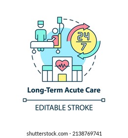 Long-term Acute Care Concept Icon. Hospital Treatment. Medical Center Service Abstract Idea Thin Line Illustration. Isolated Outline Drawing. Editable Stroke. Arial, Myriad Pro-Bold Fonts Used