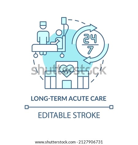 Long-term acute care turquoise concept icon. Hospital treatment. Medical service abstract idea thin line illustration. Isolated outline drawing. Editable stroke. Arial, Myriad Pro-Bold fonts used