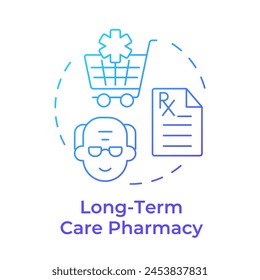 Long-term care pharmacy blue gradient concept icon. Elderly patient medication. Prescription management. Round shape line illustration. Abstract idea. Graphic design. Easy to use in infographic