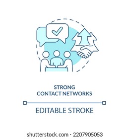 Long-term contact networks blue concept icon. Building strong business connection abstract idea thin line illustration. Isolated outline drawing. Editable stroke. Arial, Myriad Pro-Bold fonts used