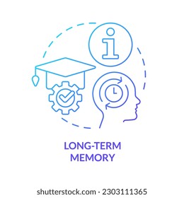 Long-term memory blue gradient concept icon. Effective knowledge retention abstract idea thin line illustration. Long information storage. Isolated outline drawing. Myriad Pro-Bold font used