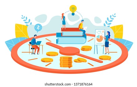 Long-term Personal Goals Planning Cartoon Flat. Man at Table Engaged Developing Strategies for Creating New Products. Teamwork and Good Time Management Brings Profit. Vector Illustration.