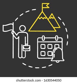 Long-term strategy chalk RGB color concept icon. Building goals. Setting resolution. Successful business. Smart planning idea. Vector isolated chalkboard illustration on black background