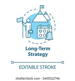 Long-term strategy concept icon. Building goals. Setting clear objective. Motivation, ambition. Smart planning idea thin line illustration. Vector isolated outline RGB color drawing. Editable stroke