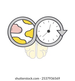 Long-Term Thinking Icon – Clock and Infinity Symbol with Nature Elements Representing Sustainable Planning