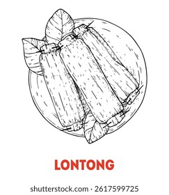 Lontong desenho à mão - Comida tradicional indonésia - ilustração vetorial. Vista superior