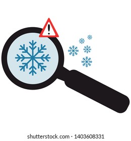 Look Ahead! - Magnifying Glass With Snowflake And Warning Sign - Winter Icy Conditions Be Careful - Transparent Background