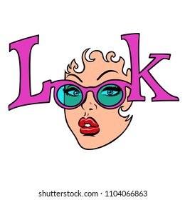 Look fashion women glasses, isolate on white background Comic book cartoon pop art retro illustration