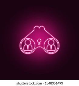 look for friends, binoculars icon. Elements of Conversation and Friendship in neon style icons. Simple icon for websites, web design, mobile app, info graphics