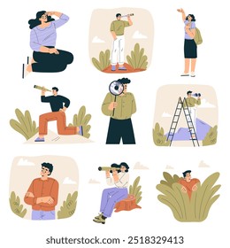 Look to Future with People Character View Horizon Vector Set