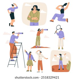 Look to Future with People Character View Horizon Vector Set