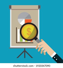 Look for a good graph to make money, Vector illustration in flat style