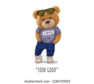 look good slogan with cute bear doll in t shirt,vector illustration for t-shirt