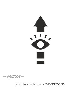 look higher icon, eye looking up, gaze direction, concept raise your eyes, flat symbol on white background - vector illustration