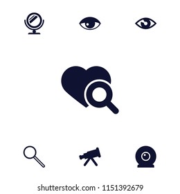 Look icon. collection of 7 look filled icons such as telescope, heart search, web camera, eye, mirror. editable look icons for web and mobile.