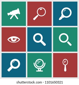 Look icon. collection of 9 look filled icons such as mirror, telescope, search. editable look icons for web and mobile.